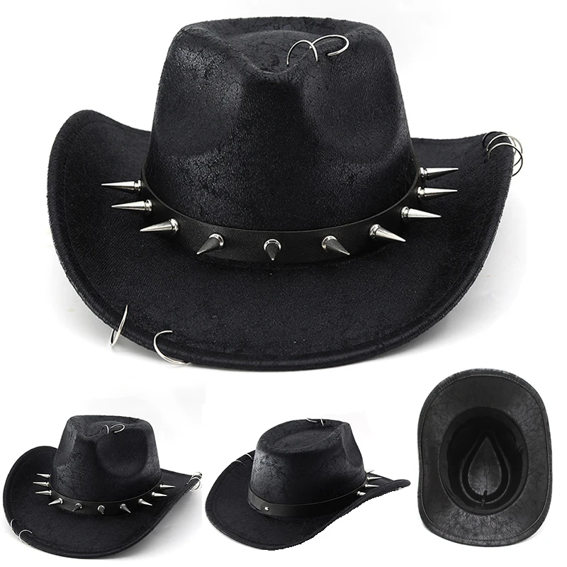 

Faux Leather Rivet Jazz Steampunk Western Cowboy Men Women Autumn Outdoor Travel Big Sun Caps Jazz Holidays Party Cosplay Hats