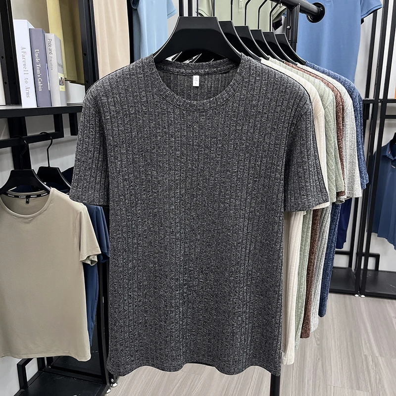 Herren T-Shirts mit Strukturierter Oberfläche und Rundhalsausschnitt, Sommerliche Lässige Atmungsaktive Feuchtigkeitsableitende Oberteile für Männer, Tägliche Kleidung – Detail 21