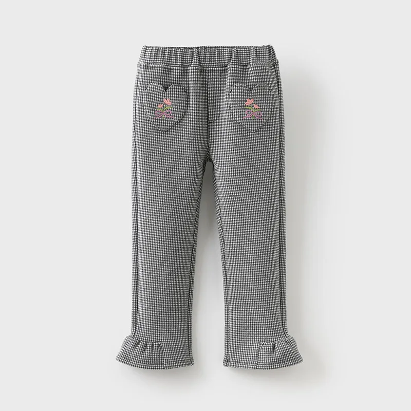 Dave Bella Spring Autumn Houndstooth Girl's Casual Pants Length Trousers Kid Plaid Slim-fit Straight Trousers DK4243541