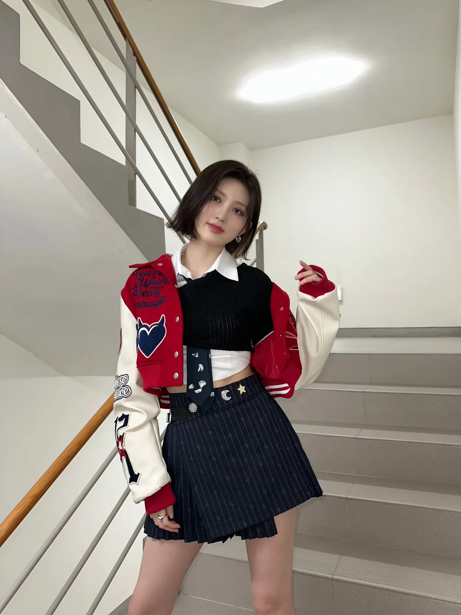 Korean Ive K-pop Stage Outfit Women Concert Outfits Hip-Hop Street Dancewear Performance Costume Baseball Jacket Loose