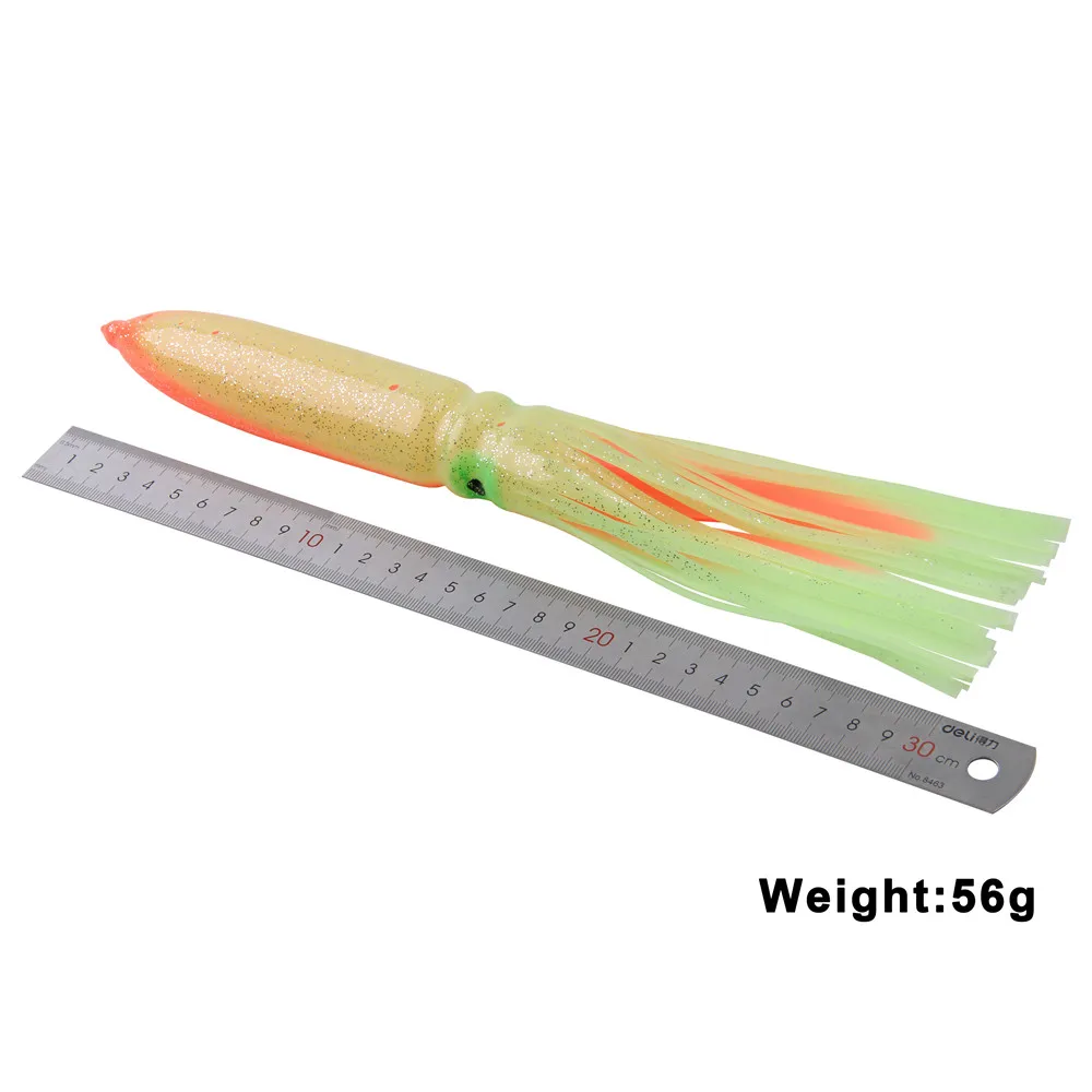 Imagem -02 - Luminous Polvo Saia Isca para Pesca de Água Salgada Isca Macia para Atum e Salmão Peixe Grande Trolling Iscas 50 Pcs 56g 30cm