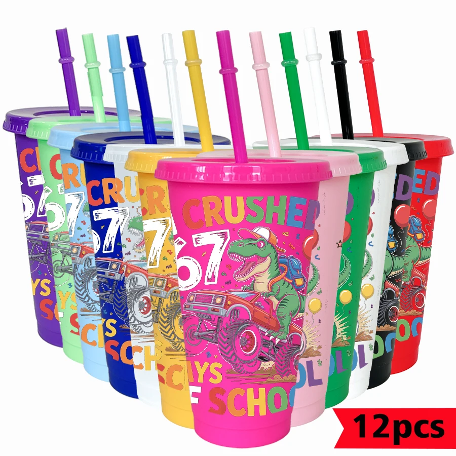 

12Pcs/pack dinosaur monster car pattern 26oz colorful plastic tumbler birthday party drinking utensils homecoming water cup