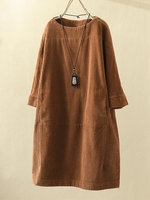 Autumn and winter new corduroy fashionable temperament sexy casual solid color dress loose dress women's clothing