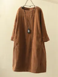 Autumn and winter new corduroy fashionable temperament sexy casual solid color dress loose dress women's clothing
