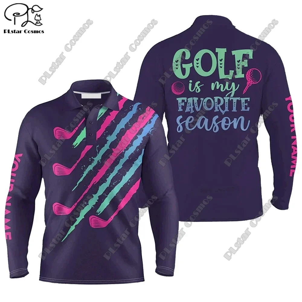 New 3D Printed Golf Multi-Color POLO Long Sleeve T-Shirt Unisex Team Gift Customizable with Name and Team Name CX-1