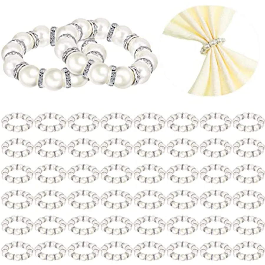 

50 шт. кольца для салфеток с жемчугом, серебряные эластичные растянутые стразы, пряжка для салфеток, весенние держатели из бисера для дня благодарения, Wed