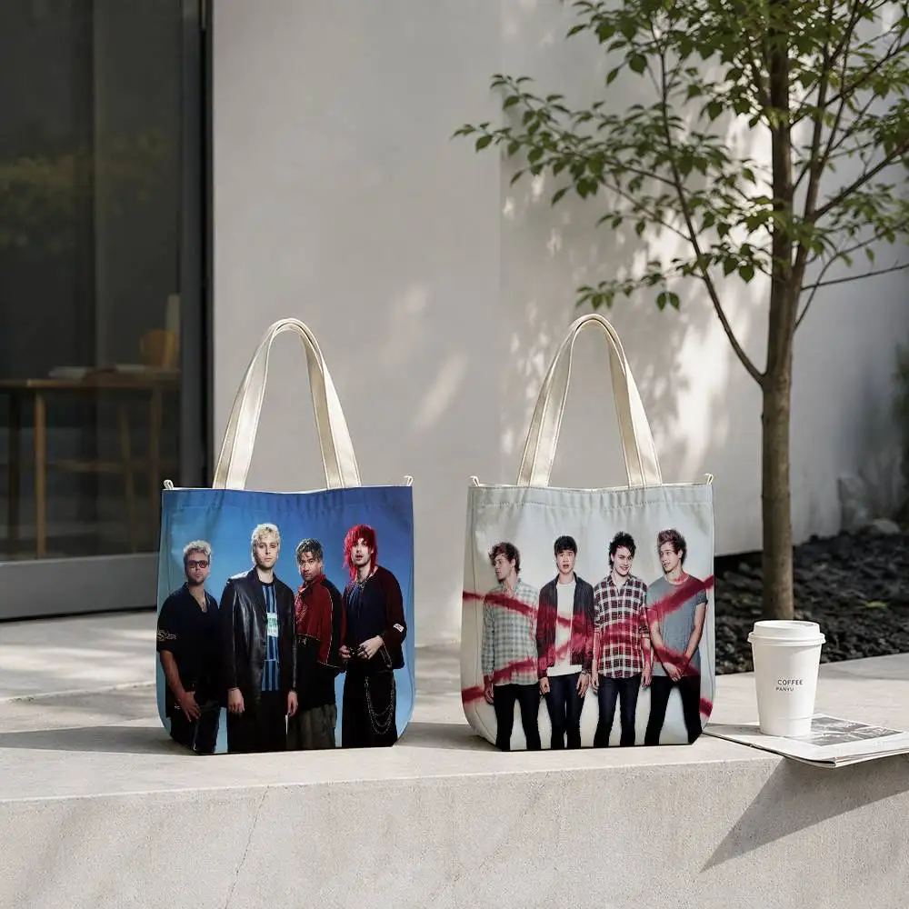 5 5SOS S-Seconds of S-Summer Tote Bag for Women Reusable Shopping Tote Bag Zippered Shoulder Bags Print