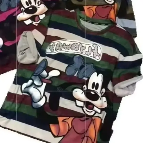 

Dophee American Street Colorblock в полоску, свободная футболка с короткими рукавами, пуловер с круглым вырезом и мультяшным принтом, топ, женские хлопковые базовые футболки