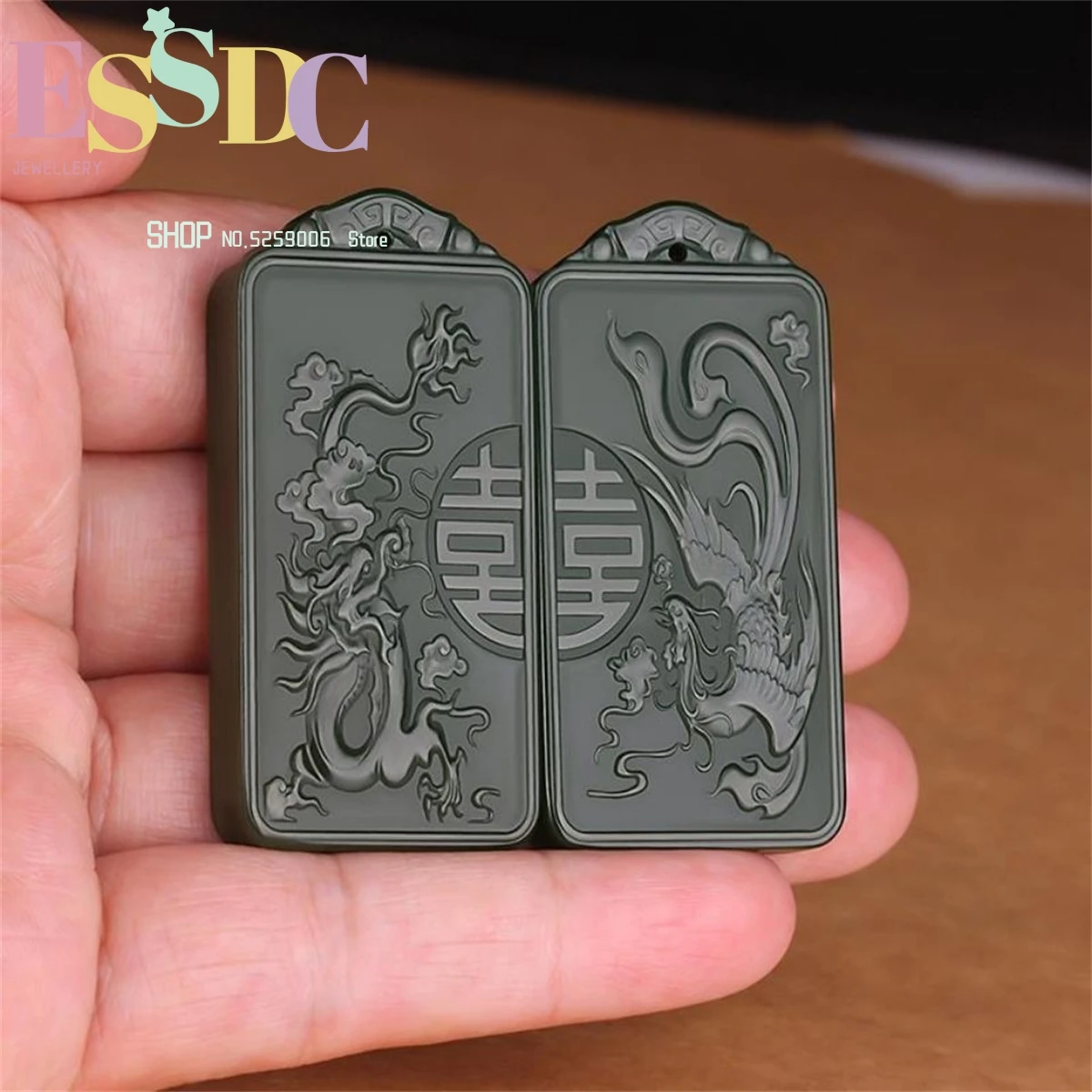 Natural Xinjiang Hotan Jade Blue Jade Dragon Phoenix Chengxiang Double Pairs Couple PendantCharm  Jewelry Fashion Women's Men's