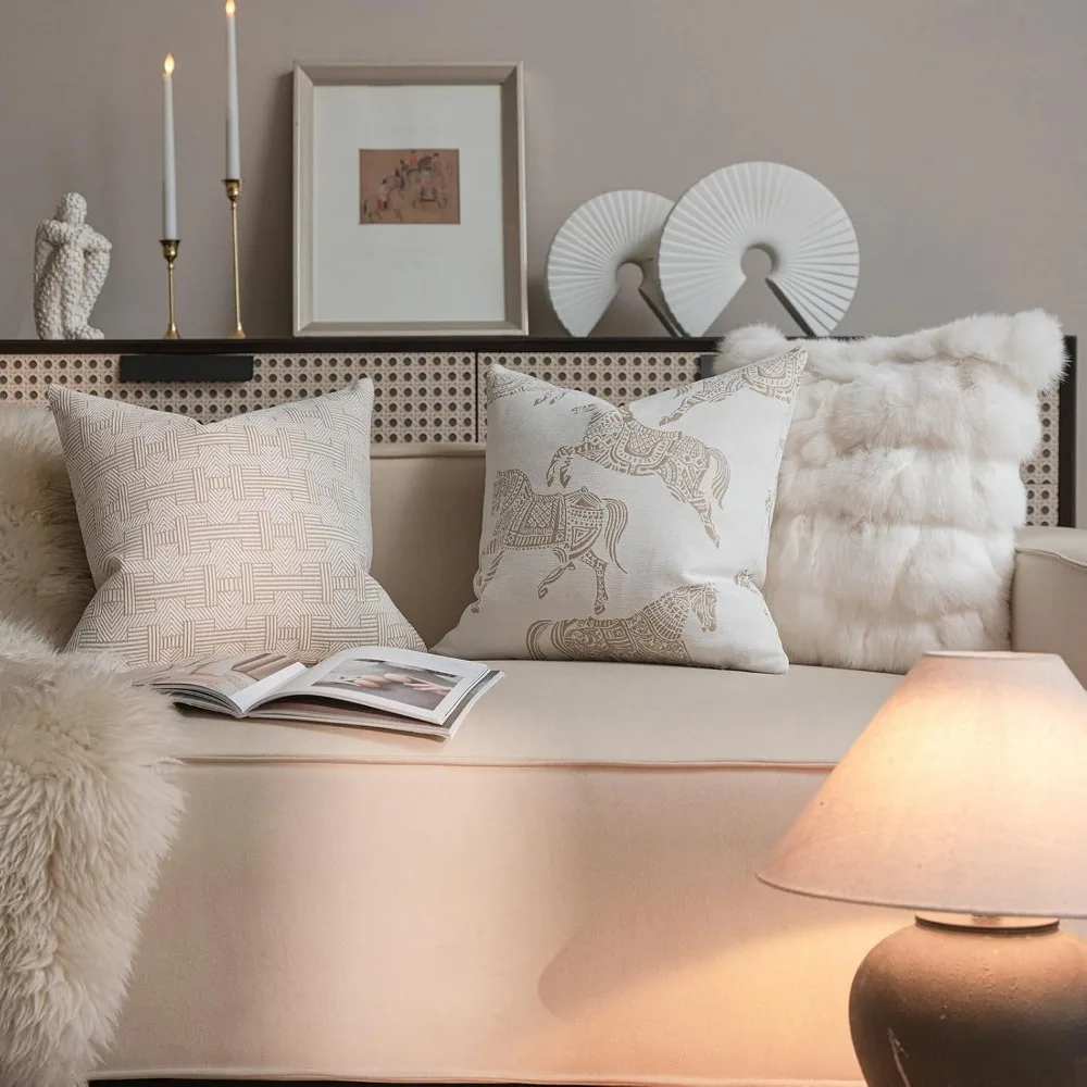 غطاء وسادة مخطط من إيما بيج تاوني بيرش مقاس 20 بوصة × 20 بوصة - وسادة أريكة فاخرة لغرفة المعيشة