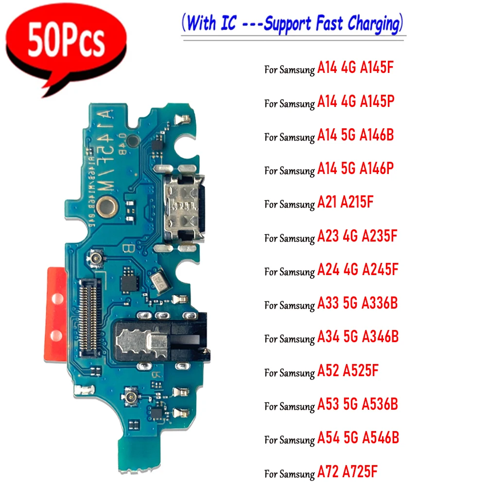 

5​0Pcs，Tested USB Charging Jack Plug Socket Port Connector Board Cable For Samsung A14 A23 A24 4G A21 A34 A53 A54 A33 5G A52 A72