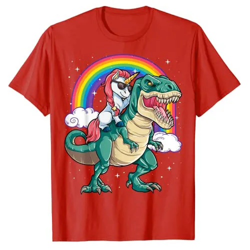 Corgi Unicorn Riding Dinosaur T Rex T-Shirt Cute Kids Boys Girls Rainbow Gift Corgicorn Space Galaxy Graphic Tee Aesthetic Tops