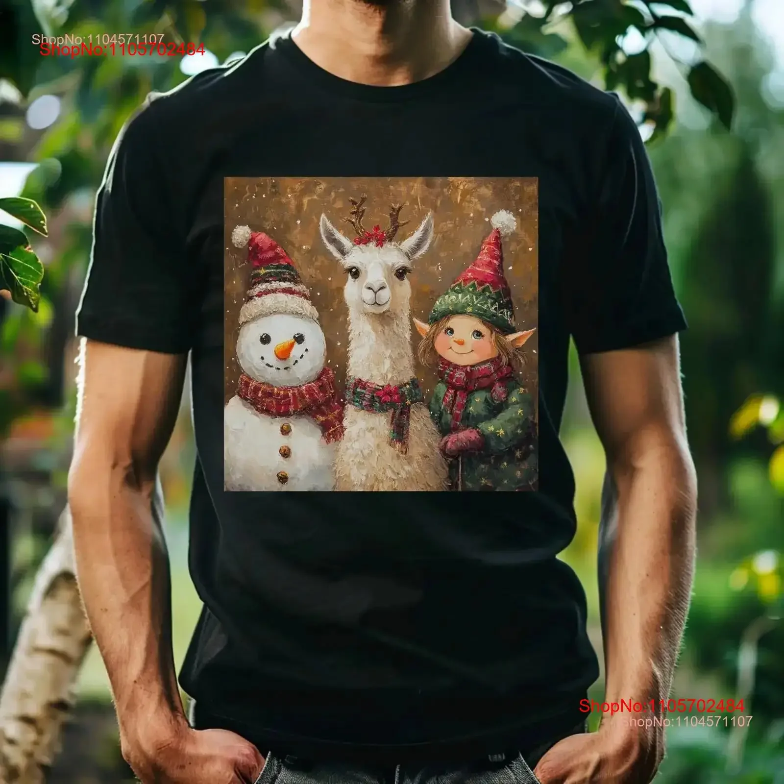 A Snowy Christmas with Llama Elf Snowman T Shirt s Ornament Theme Animal Art Casual Ideas vintage Washed Breathable Stylish