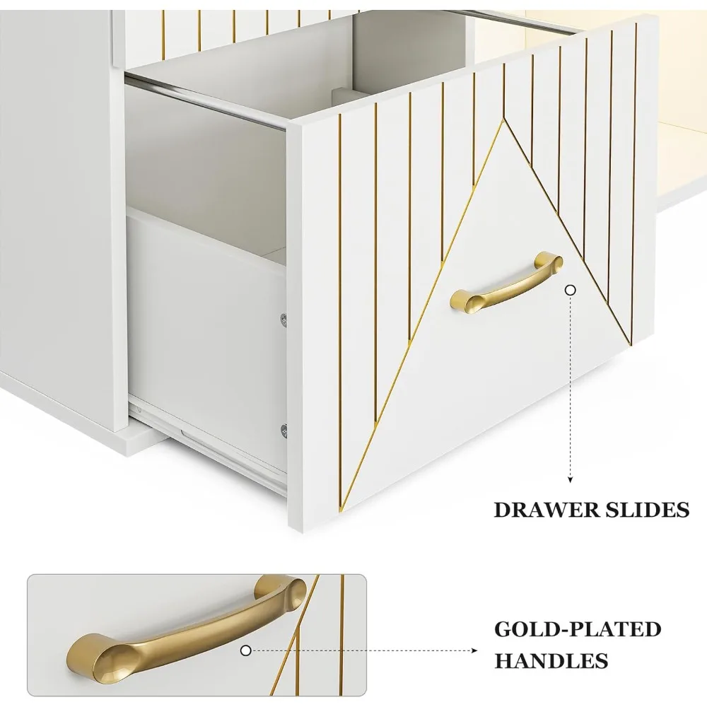 طاولة مانيكير على شكل حرف L مع 16 مصباح LED ملونًا، محطة مكتب أظافر لتاش الأظافر، محطة عمل صالون التجميل مع درجين، 2 غلاف #4