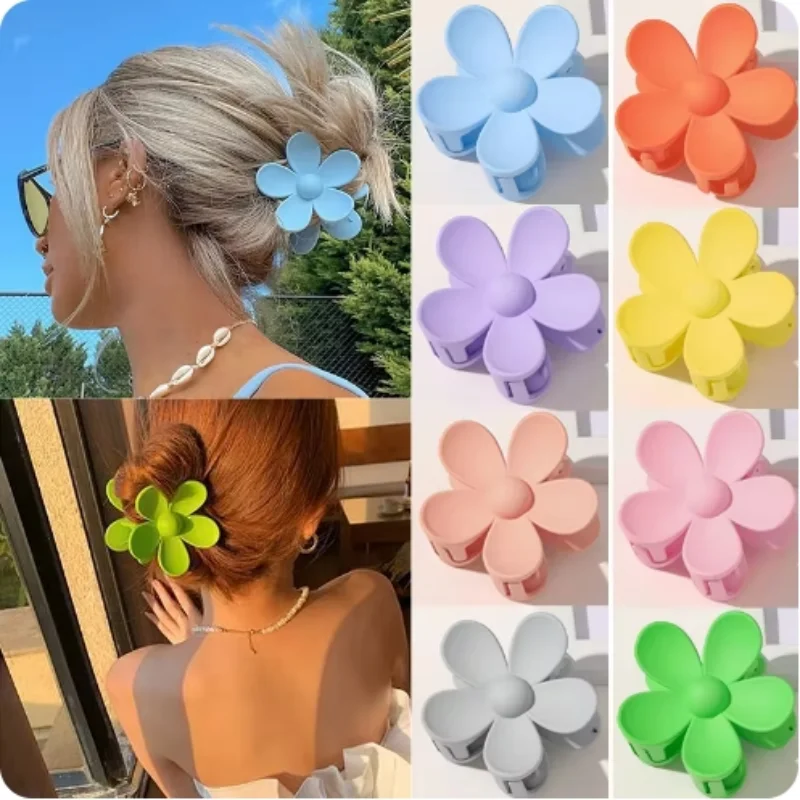 New Ladies Matte Hair Clips Sweet Frangipani Hair Claws Ponytail Clips Fashion Hairy Crab Clips Girls Headwear Hair Accessories