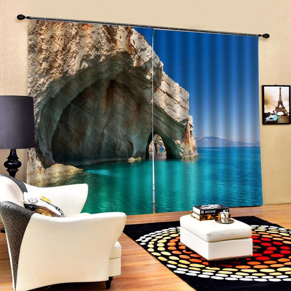 Beach sea curtains 3D Blackout Window Curtains For Living Room office Bedroom Drapes Cortinas blue curtains