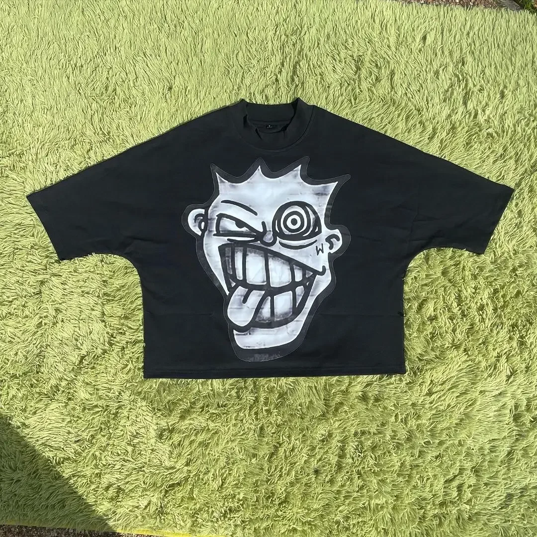 

Y2K pure cotton quirky pattern printed men T-shirt Harajuku Gothic fashion couple hip-hop top ins oversized t shirt