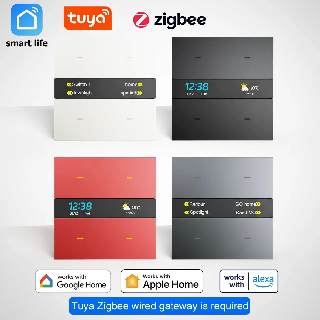 

Умный алюминиевый кнопочный дисплей M8-pro Tuya Zigbee для домашней автоматизации, управления гостиничными номерами, сценарных сценариев и управления освещением на стенах в Великобритании