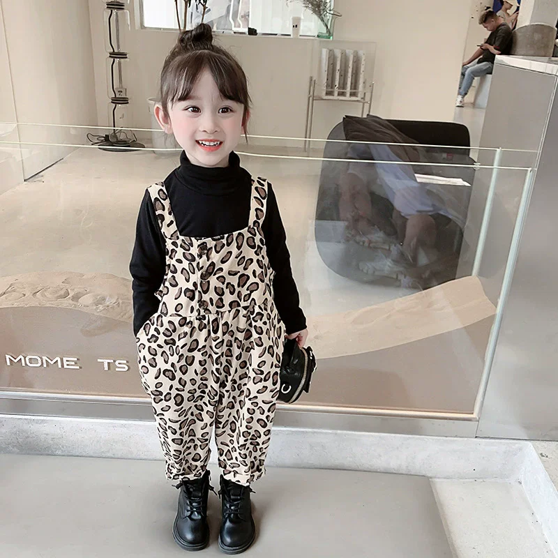 

Spring Summer Baby and Girls Loose Leopard Suspenders Vest Bodysuits Kids Sweet Jumpsuits Children Overalls Outfits 2-8 Years
