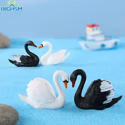 2 sztuk Mini Swan figurki zwierząt miniaturowe figurki rękodzieło do Bonsai baśniowy Ornament do domu do ogrodu dekoracji samochodu Terrarium dekoracji