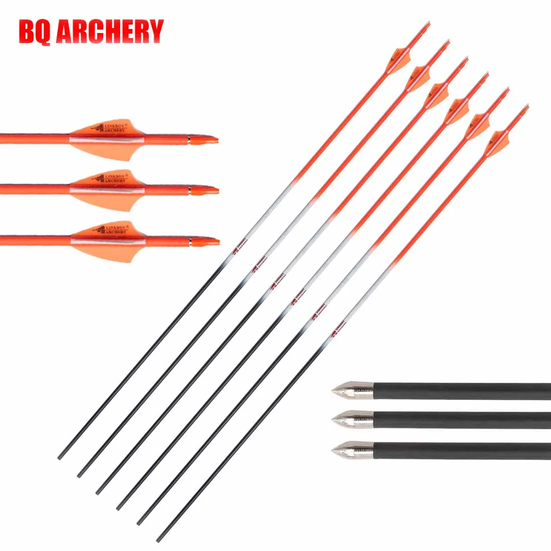 Pure Carbon Archery Arrows, Spine700, 800, 900, 1000, 1.75Inch, Plastic Vanes, Recurve Bow Hunting, 12Pcs