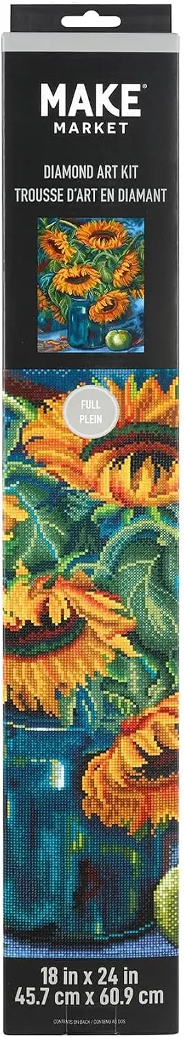 Sunflower Bouquet Painting Diamond Art Kit - Full Drill with Gems & Tools, 18" x 24" Canvas, 6 Pack view 3