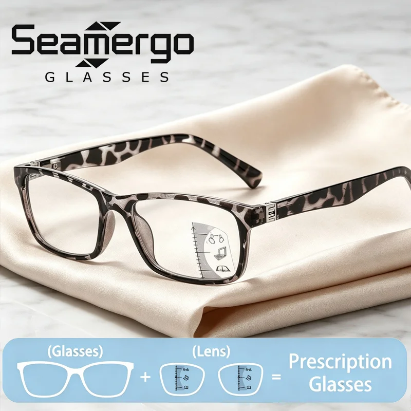 SEAMERGO Progressive Multifocal Glasses Custom Men Women Square Frame Prescription Glasses Retro Simple Customized Eyewear