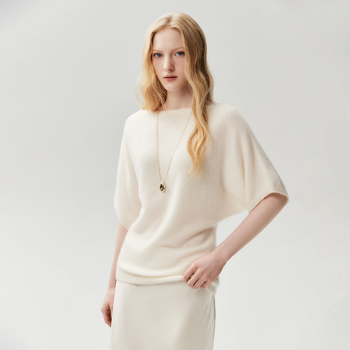 CHICUU Women 100% Cashmere Batwing Half-Sleeve Pullover Sweater Grace Basic Slash Neck Pullover Cashmere Knitwear Spring Autumn