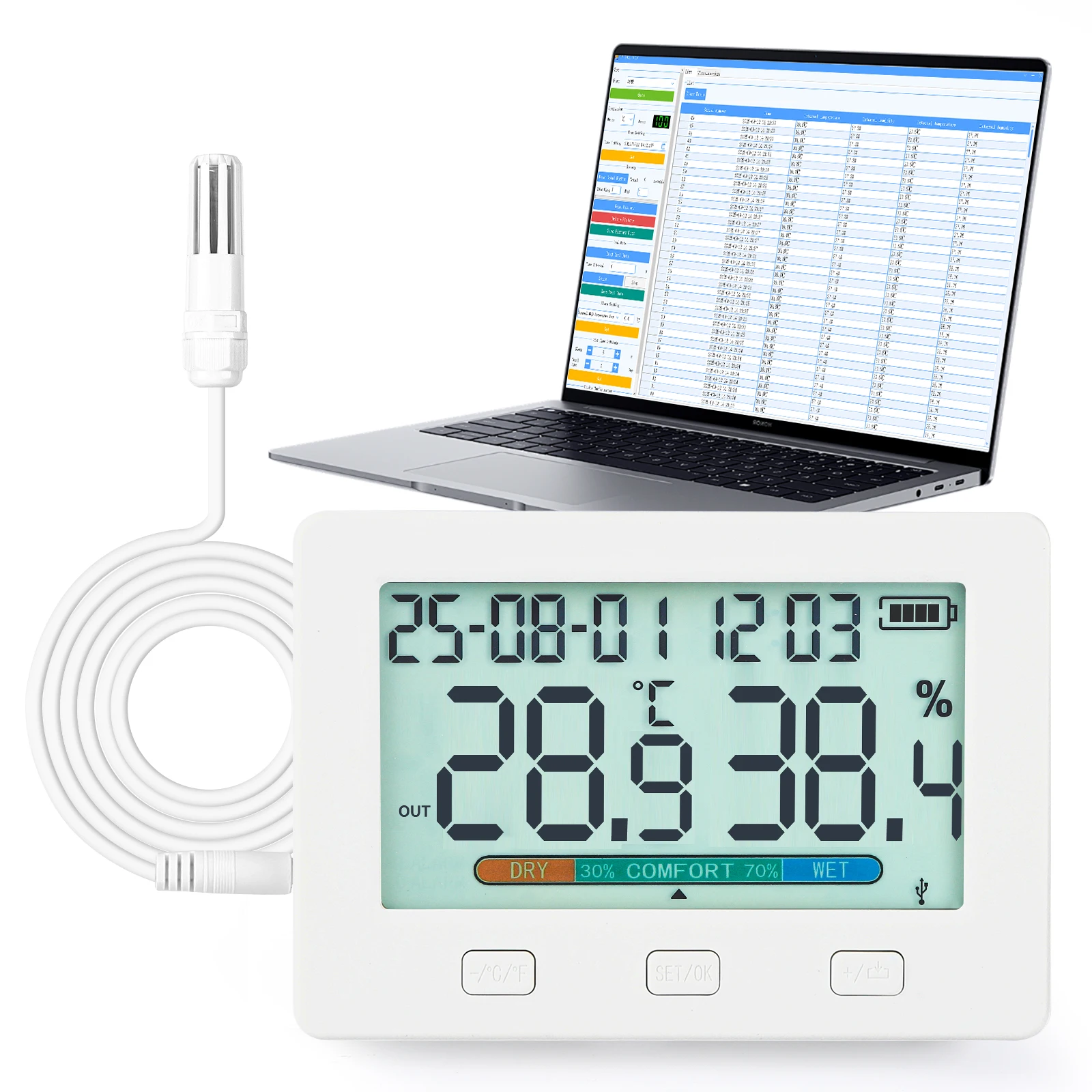 Registrador de temperatura y humedad USB TW21, dos sensores, descarga de datos, procesamiento de datos de alarma de alta y baja temperatura