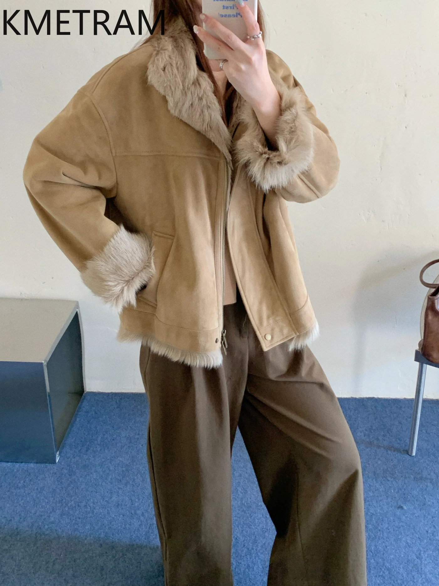 KMETRAM Naturalna Wełna Kożucha Dwustronny Płaszcz z Futra Damski Stójka Krótka Kurtka z Prawdziwego Futra Zimowe Ubrania 2025 шуба женская