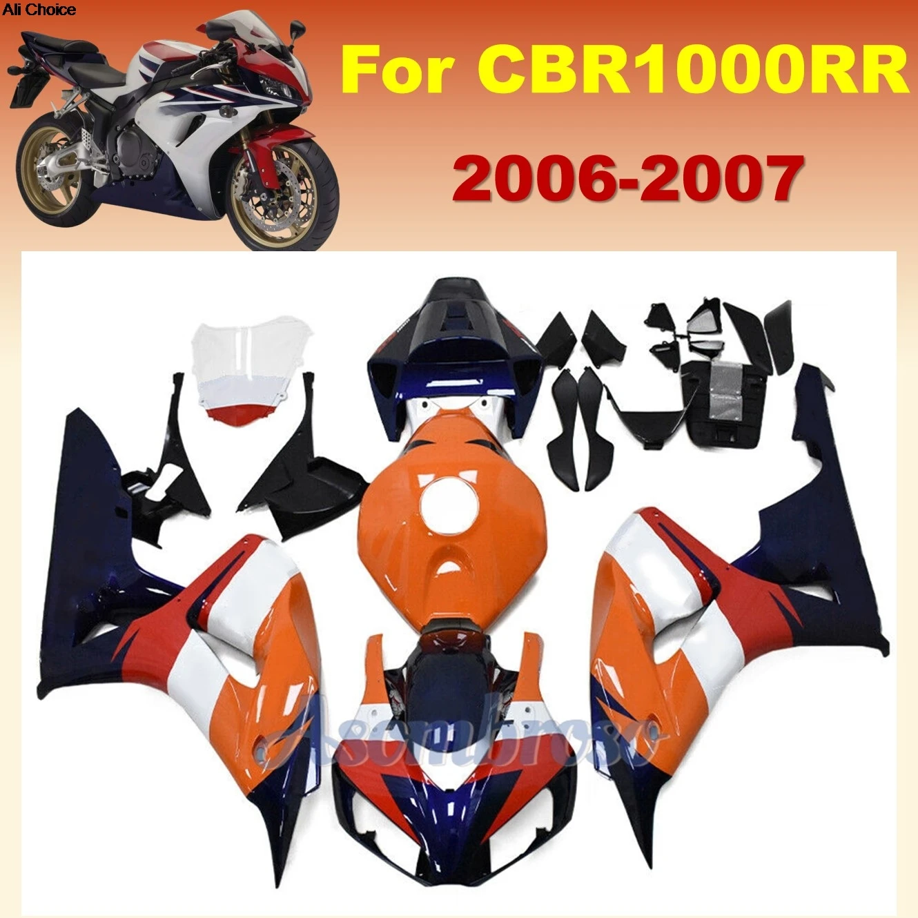 Motorcycels Whole Fairing kit Fit for Honda repsol CBR1000RR 2006 2007 CBR1000 RR 06 07 CBR 1000RR  Orange Blue colour