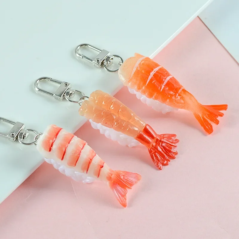 Simulated Sushi Keychain Creative Japanese Salmon Seafood Shrimp Food Model Car Phone Bag Pendant Gift Ornaments Trinkets Women