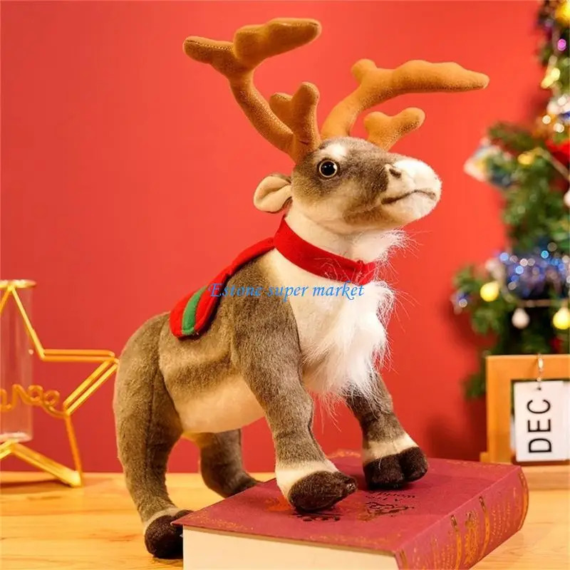 090B Simulation Deer Stuffed Animals with Realistic Antlers Safe Comforting Companion