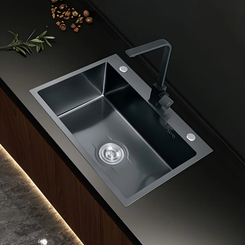 Black, thick, kitchen sink set, stainless steel sink, black nano single sink sink