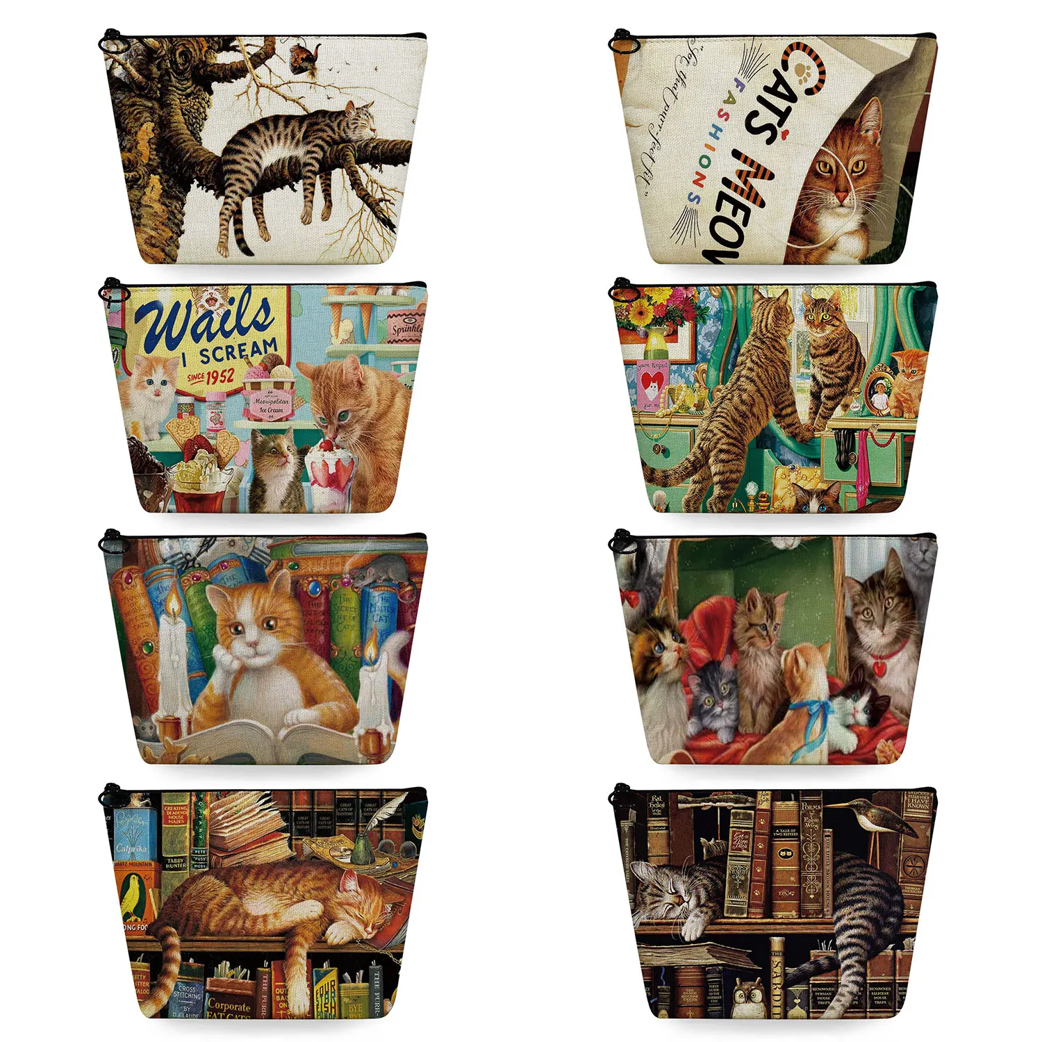 

Toiletry Organizer Retro Animation Animal Travel Makeup Bag Custom Cosmetic Bags Portable Oil Painting Cat Print Women Designer