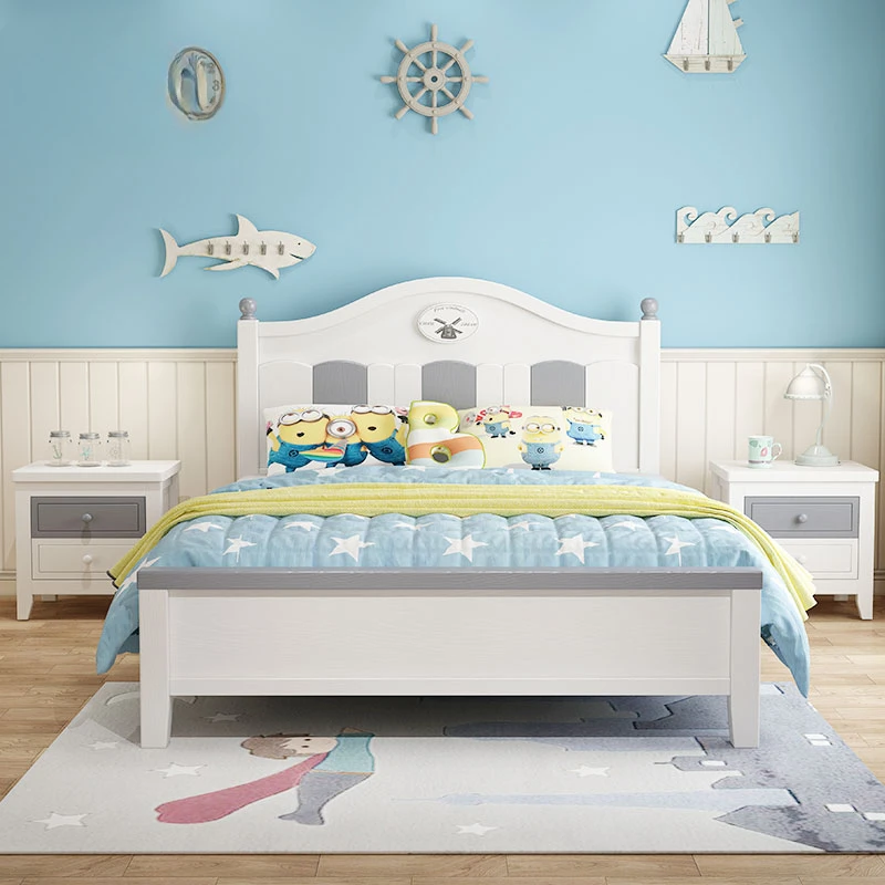 Letto per bambini in legno massello ragazzo 1.5m singolo semplice cassetto portaoggetti combinazione di mobili per camerette per bambini