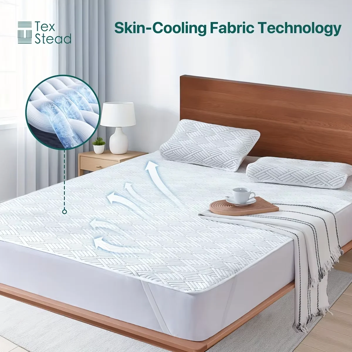 Air Layer Cooling Mattress Topper,Diagonal Stripe Summer Mat,Woven Breathable Polyester Pad,Soft Machine Washable Bed Cover