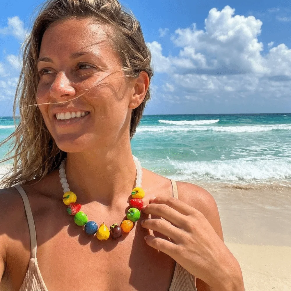 Exaggerated Colorful Fruit Beaded Necklace Acrylic Trendy Multi Layer Choker Niche Design Stackable Beaded Clavicle Chain Summer