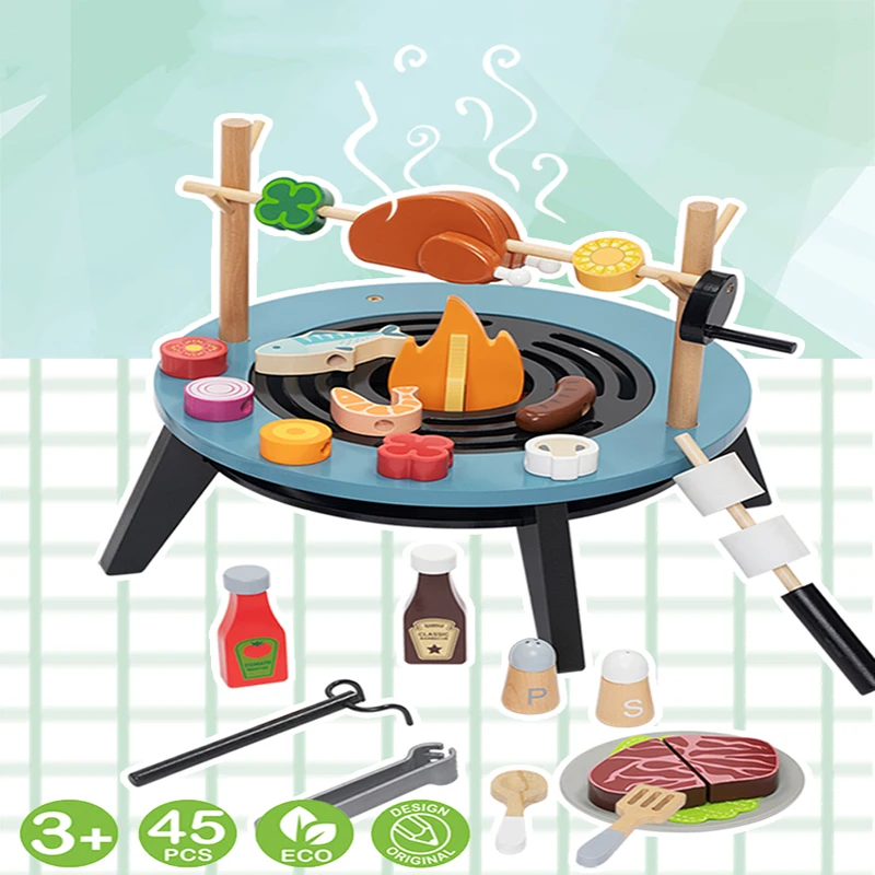 

Role Pretend Play BBQ Firepit Set Early Learning Kitchen Toys Kids Simulation Barbecue Game Educational Wooden Toy for Children