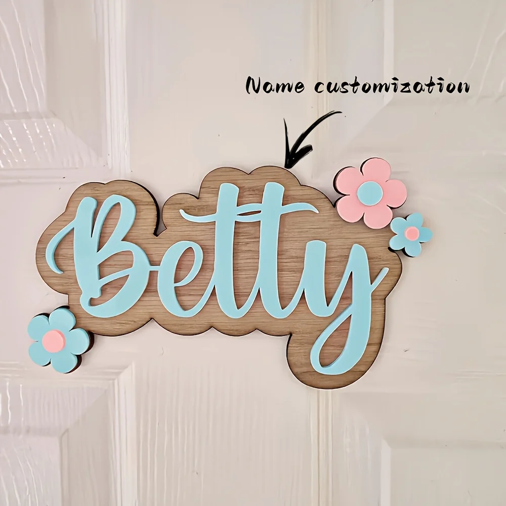 Logo de porte en bois personnalisable-nom personnalisé avec décoration florale", panneau de décoration de maison classique pour entrée ou chambre, p