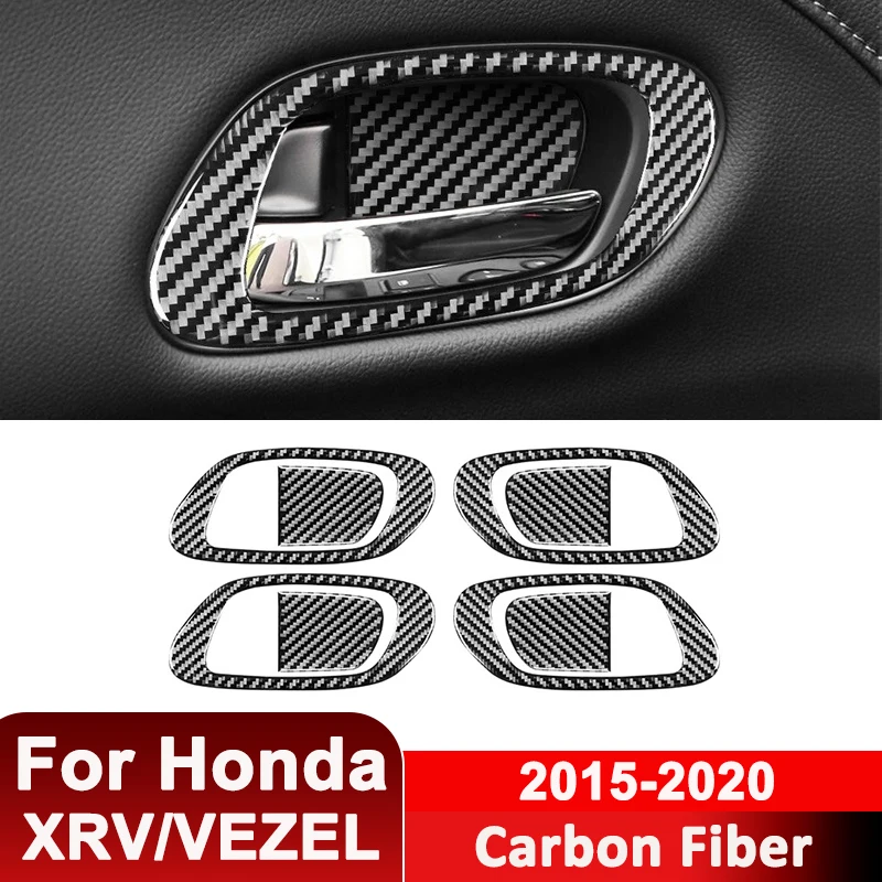 For Honda XRV VEZEL 2015-2020 Carbon Fiber Car Inner Door Pull Handle Bowl Panel Kit Decorative Sticker Auto Interior Parts