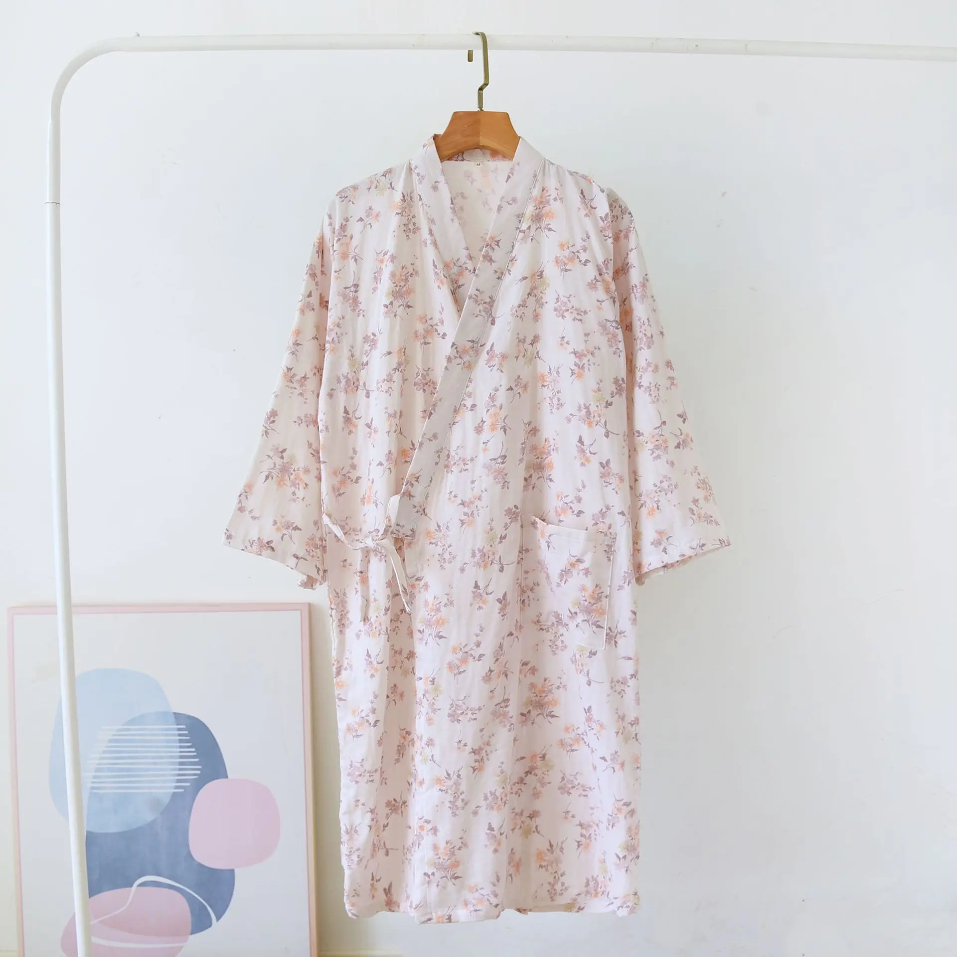 Summer 100% Cotton Gauze Women\'s Pajamas Japanese Kimono Robes Flower Print Bathrobe Loose and Comfortable Sleepwear