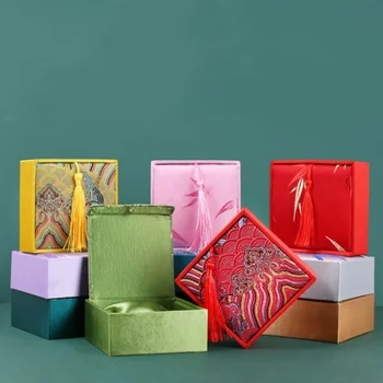 Vintage Kwastje Sieradendoos Ketting Jade Armband Armband Hanger Opslag Display Chinese Stijl Brokaat Sieraden Verpakkingsdoos