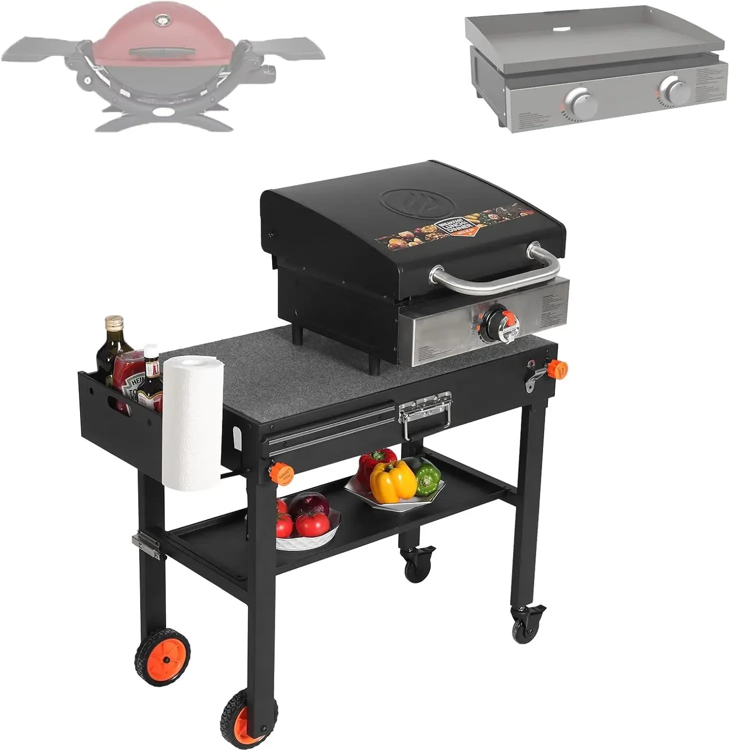 Griddle Stand, Portable Outdoor Grill Table, Griddle Stand with Wheels for 22 Inch or 17 Inch Griddle, Camping Folding Grill Tab