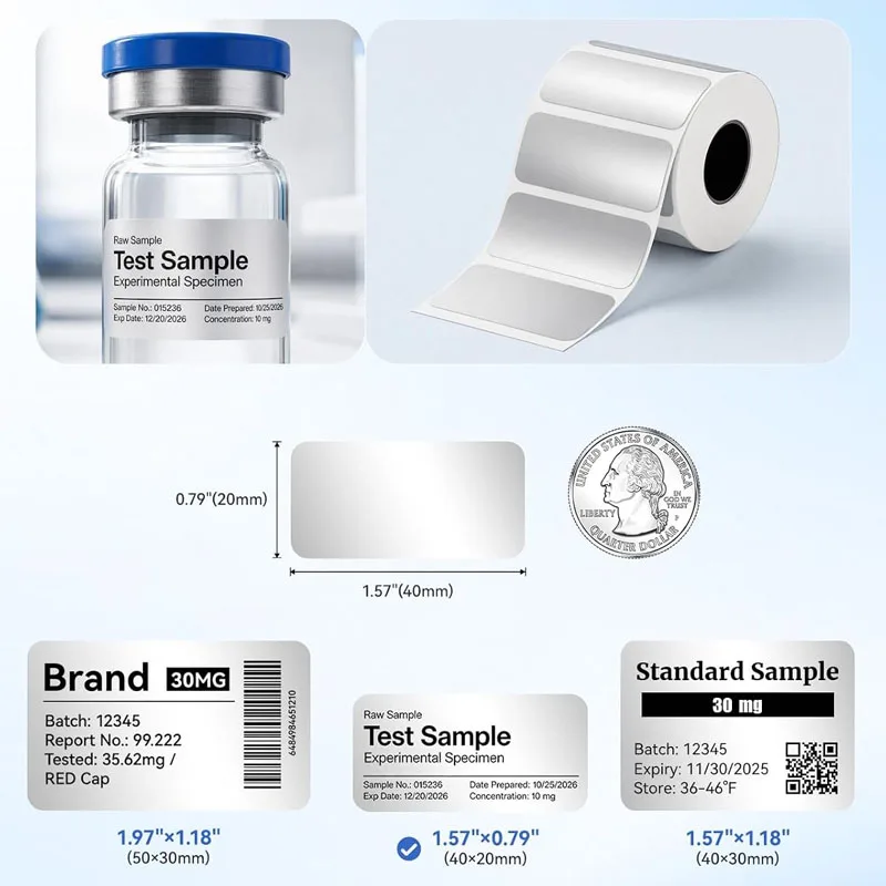 Matte Silver Thermal Label Risio Waterproof Printable Roll Sticker 50x30mm PET Inkless Printer Marklife P50 Phomemo M110 M220