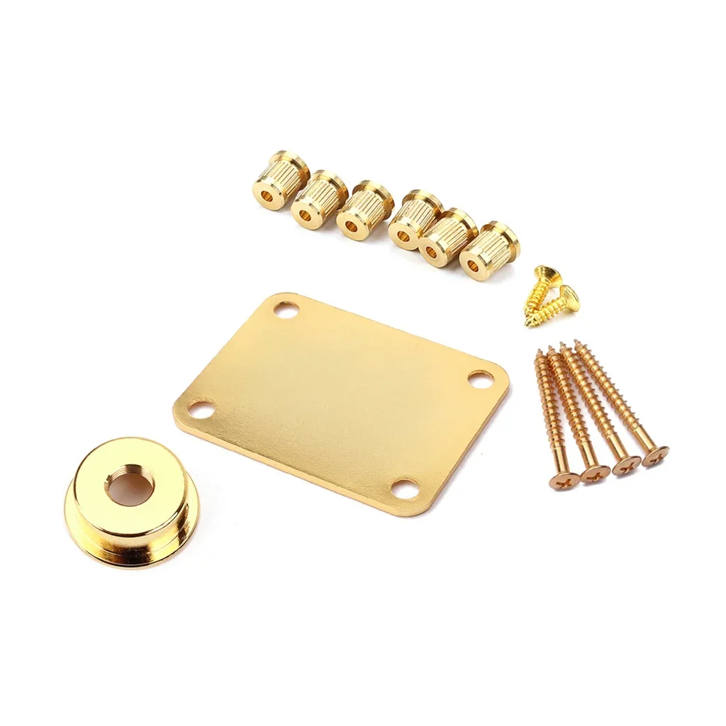 Silver/Black/Gold Electric Guitar Neck Plate Set w/String Ferrules & Jack Plate - 3-Color