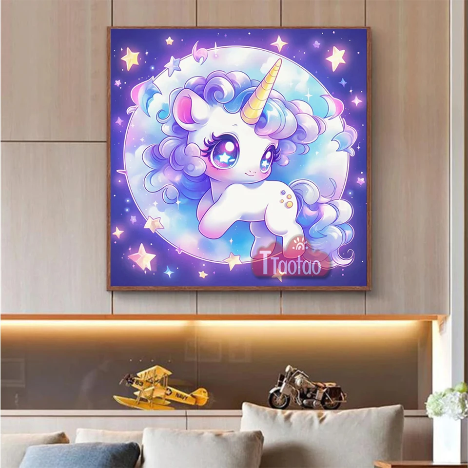 5D kreskówka śliczny jednorożec haft krzyżykowy Puzzle Diy pełny kwadrat okrągły Rhinestone mozaika ściana plakat do dekoracji domu morska Handamde