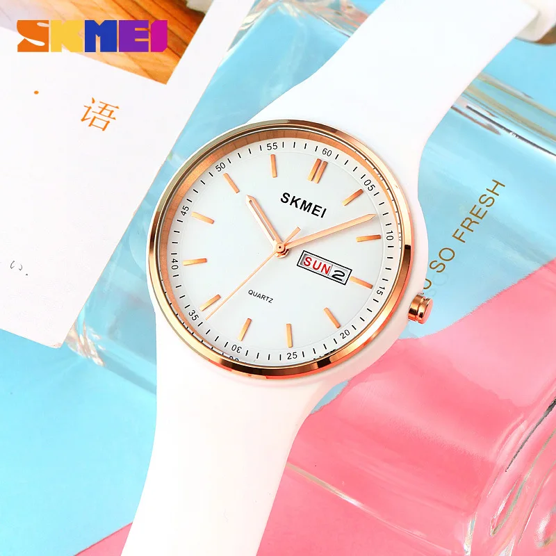 Skmei Casual Simple Women\'s Watch round Scale Double Calendar Elegant Quartz Watch for Female Students