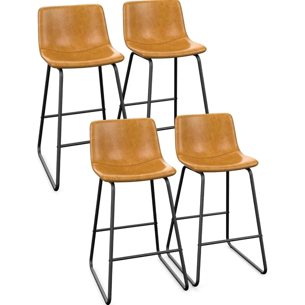 

Bar stool 4-piece set with metal legs and footrest, city armless counter chair, kitchen island with backrest