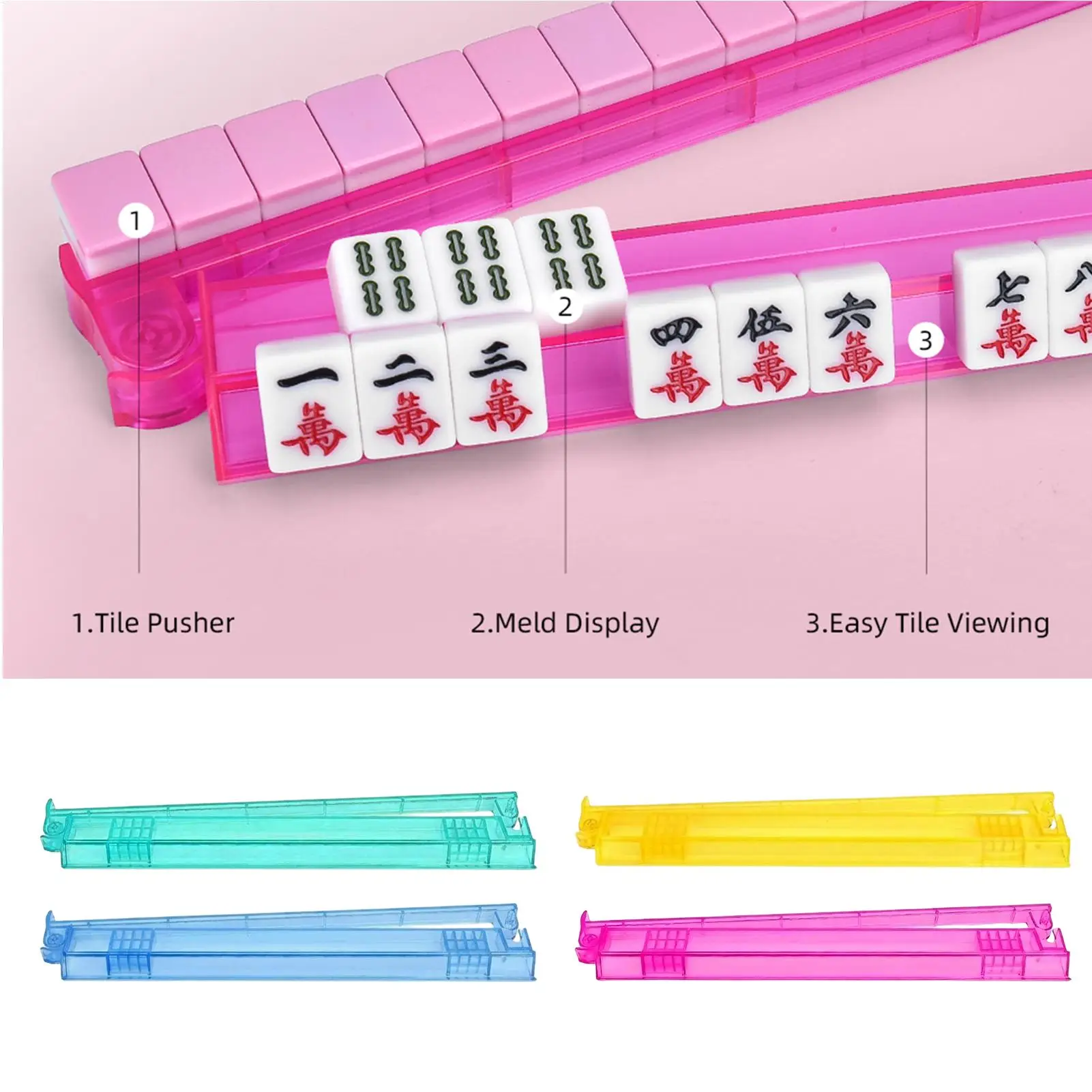 

Mahjong Racks With Pusher Portable Clear Stand 4-Piece Transparent Mahjong Tile Rack For Adults Player Beginners Play Game Night